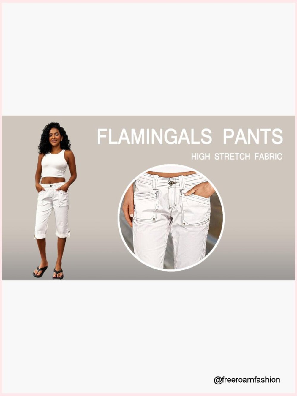 Mid Rise Cargo Capris with Flap Pockets & Roll Hem - Picture 6 of 6